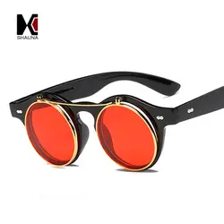 Shauna Классический складной панк стили Для женщин круглый Солнцезащитные очки для женщин Ретро стимпанк Для мужчин красные