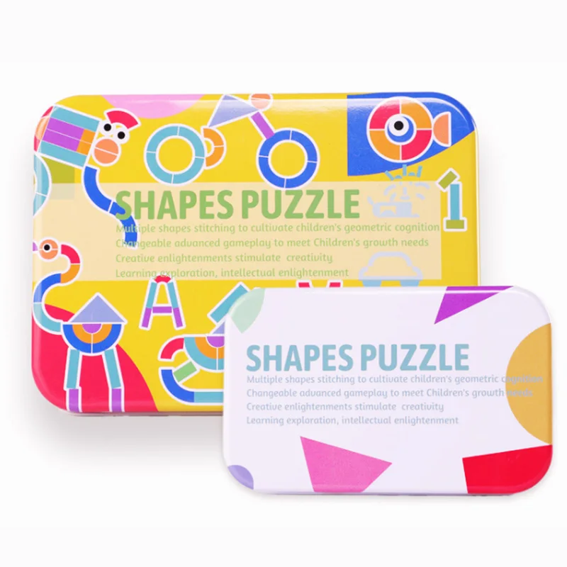 Crafts For kids Shapes Puzzle Wooden Animal Jigsaw Toys Educational Kids Puzzles Toy with Metal box - Color: A