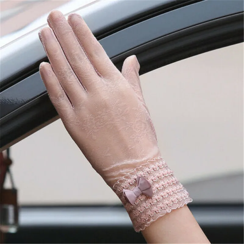 

Elegant Style Crocheted Sun Protection Accessories Lace Hollow-Out Gloves One Size Bow Finger Glove Five Colors