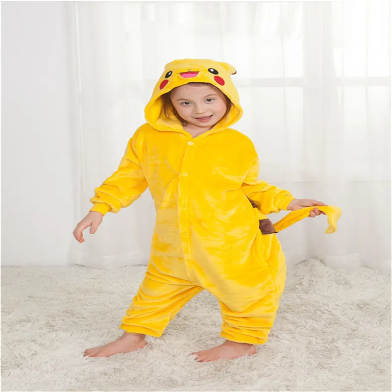 Фланелевая пижама Pikachu с капюшоном для мальчиков и девочек зимняя детская
