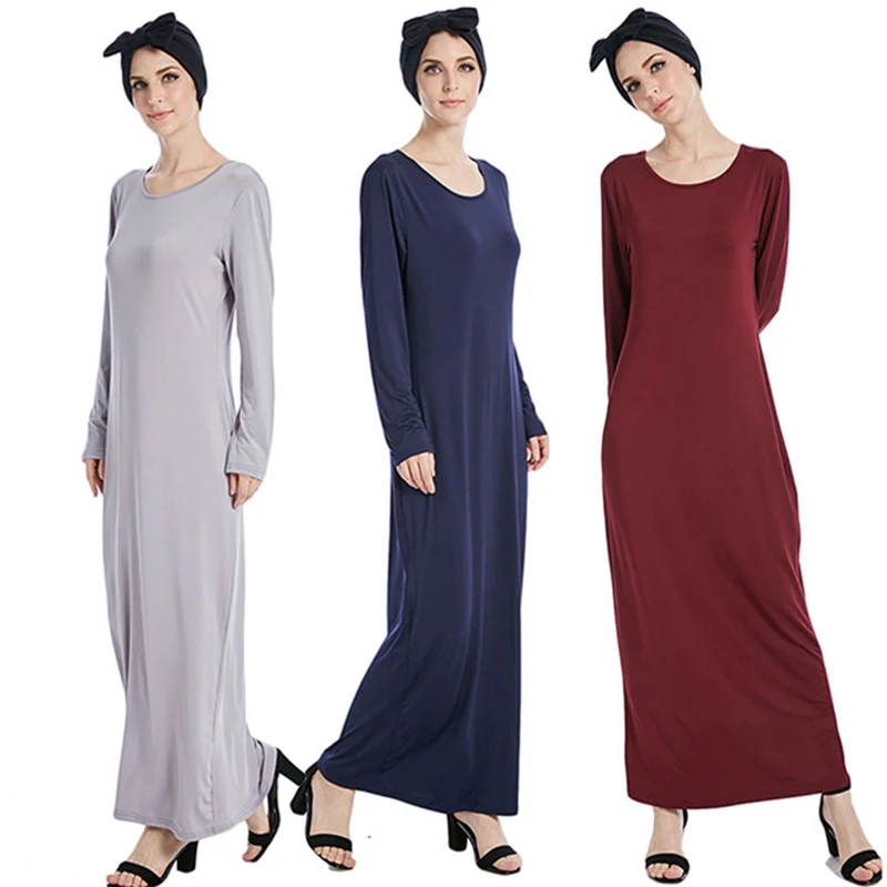 

Abaya Kimono Elastic Long Dress Turkey Kaftan Abaya Dubai Plus Size Solid Color Inside Muslim Dress Islamic Clothing