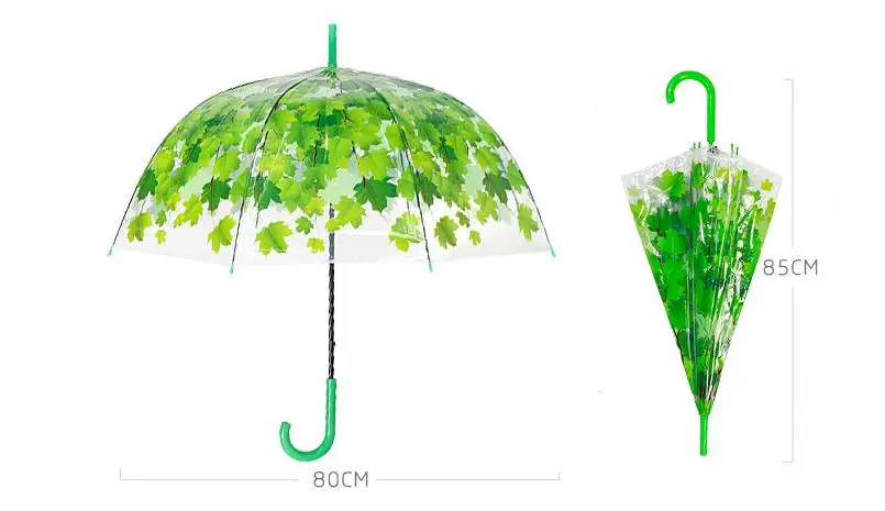 Женский зонтик, 4 цвета, креативный, милый, свежий, ПВХ, прозрачный, гриб, листья, клетка, арка, зонтик, детский, длинный/дождевой зонт