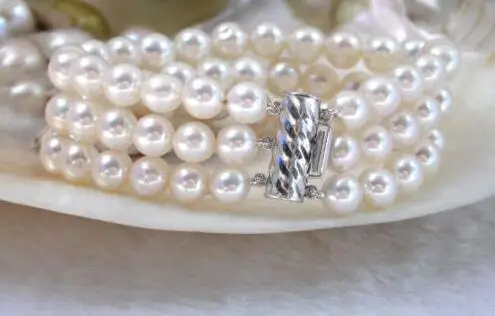 

Free Shipping >>>>> nature 3row round white FW pearls Bracelet 925ss