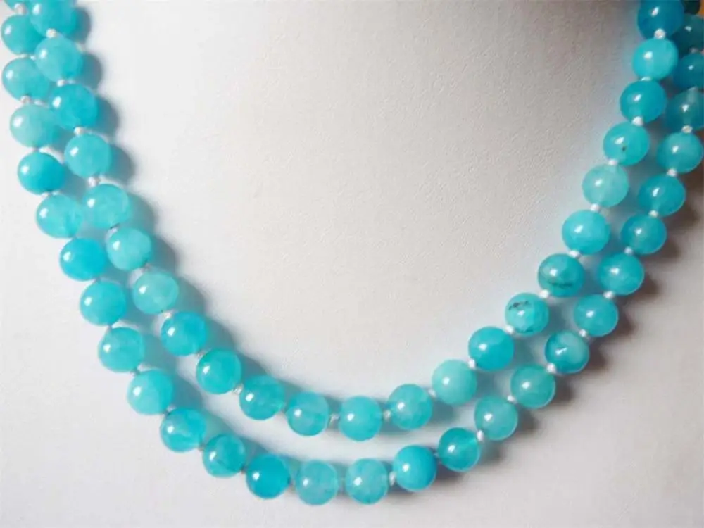 

Natural 8mm South African Blue Topaz Gems Round Beads Necklace 36" WW