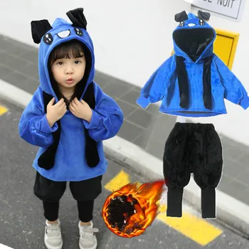 

Girls 2-9 Years Autumn Casual Active Cartoon Hoodies 2 PCS Set (Hoodie+ Long Pant) Fashion Velour Fleece Warm Hoodies Suits