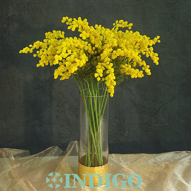 

20 PCS Australia Acacia Small Style Yellow Mimosa Pudica Spray Artificial Flower Wedding Flower Party Event Decor Free Shipping