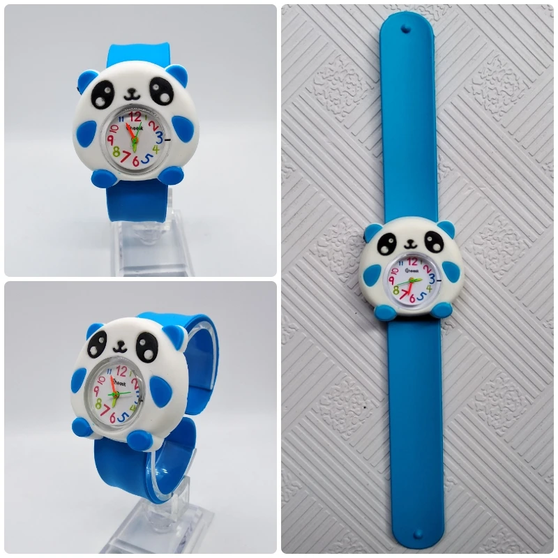 4 смешанные детские часы с рисунком пчелы пони детские электронные спортивные наручные часы для мальчиков и девочек - Цвет: panda sky blue