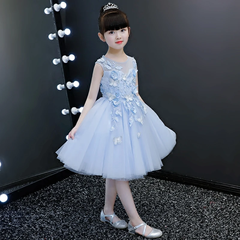 

2018 winter iefiel sleeveless girls children flower lace tulle princess dresses for bridal wedding prom party formal occasion
