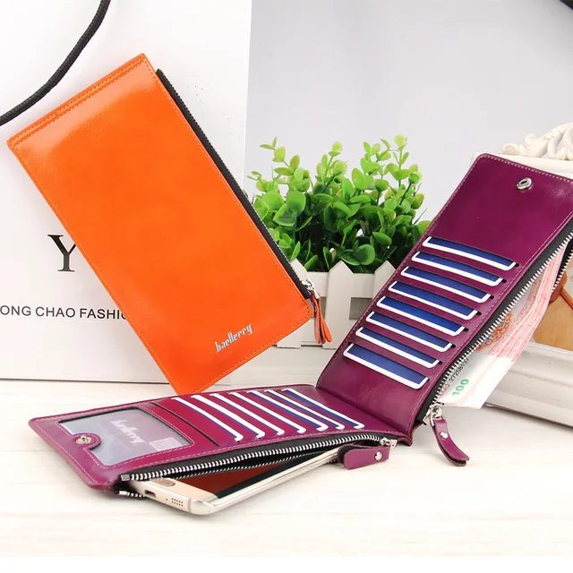 Baellerry Leather Brand Women Wallets Double Zipper Coin Pocket Purse Female Long Card Holders Wallet Ladies Phone Clutch W049