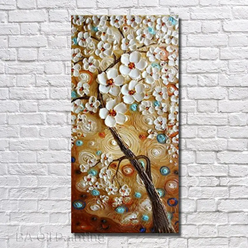 

100%Hand Painted Abstract White Flower Tree Oil Painting On Canvas Modern Home Decor for Living Room no Framed Wall Picture