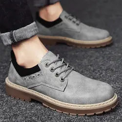 Мужские ботинки с круглым носком на шнуровке, дизайнерские кожаные ботильоны, резиновые износостойкие непромокаемые ботинки, мода 2019 года