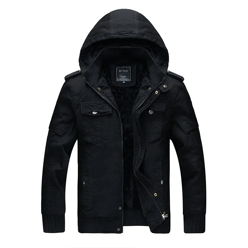 BOLUBAO, мужские куртки, зимние, хлопковые, мужские, повседневные куртки, одежда, бренд, много карманов, с капюшоном, мужские куртки, пальто - Цвет: Black