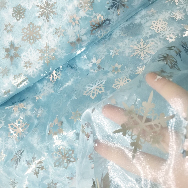 150x100 см Рождественская органза позолоченная ткань снег и Снежинка печать пачка представление костюм ткань