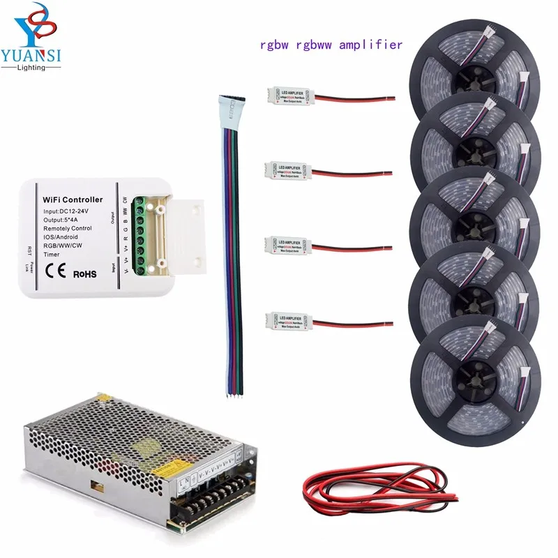 5 м~ 30 М 5050 RGBW rgbww(4 цвета в 1led) светодиодные полосы+ WiFi LED контроллер+ RGBW усилитель+ 12 В индикатор питания