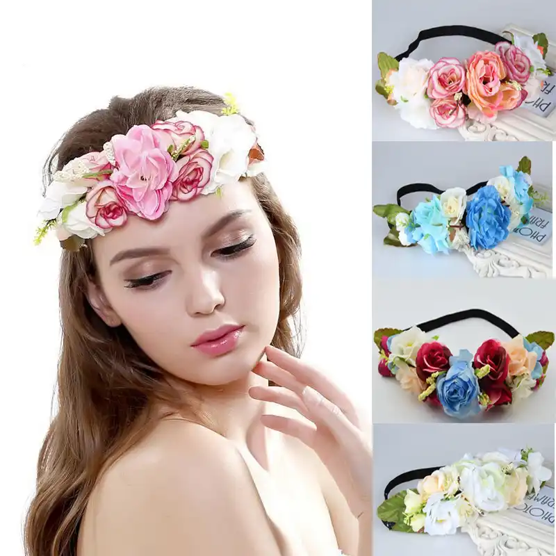 Silk Flowers Wreath Bridal Flower Wreath Headband Kids Party