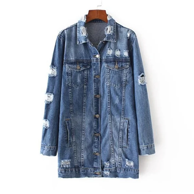 2018 Denim Jackets Women Hole Boyfriend Style Long Sleeve Vintage Jeans Jacket Denim Jacket Loose Spring Autumn Denim Coat Jeans 1