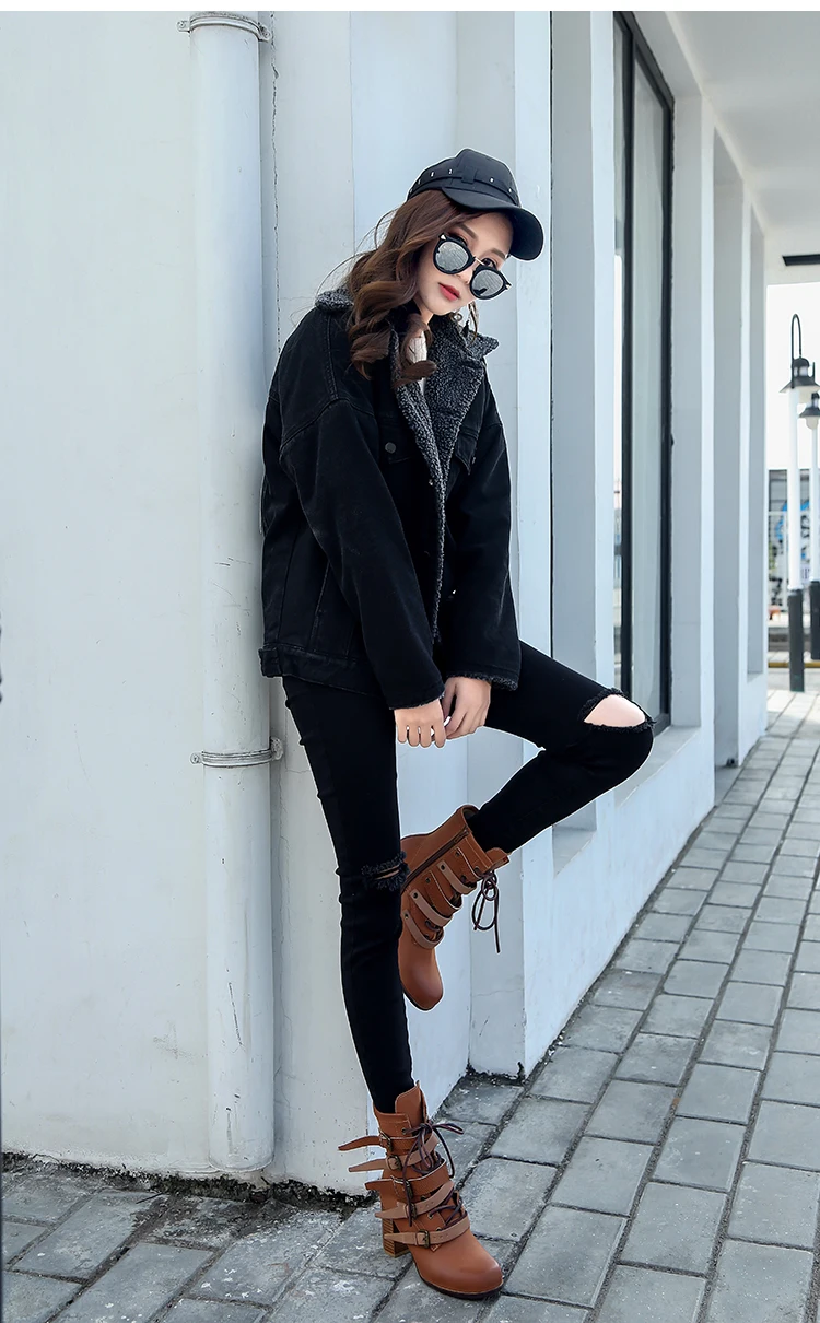 Зимняя женская модная джинсовая куртка с хлопковой подкладкой, утолщенная одежда для влюбленных, свободная повседневная черная джинсовая куртка, пальто S-XXL