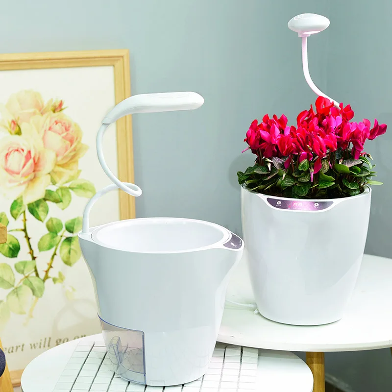 

2PCS Modern Technology Automatic Water Absorption Flower Pots Planters Plant Growth Lamp Intelligent Lighting Self Watering Pot