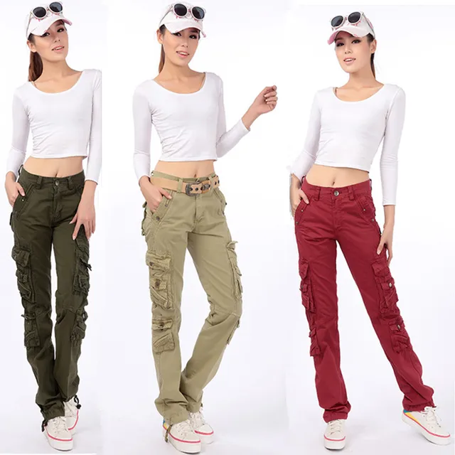 2016 New Women's cotton Cargo Pants Leisure Trousers more Pocket pants free shipping 1