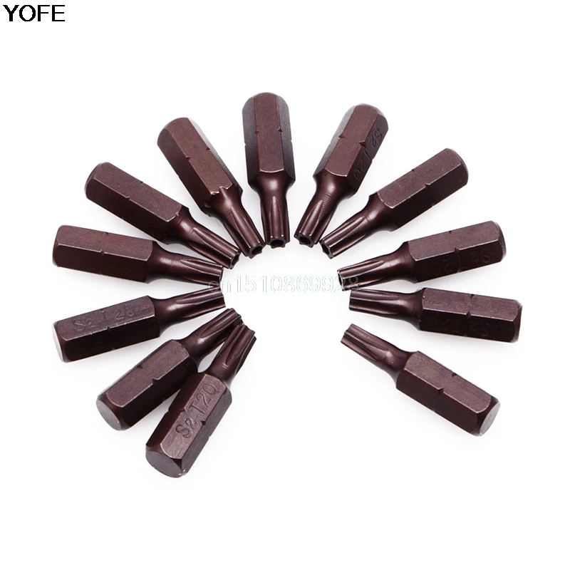 12Pcs 25mm 1/4" Hex Shank T20 Torx Security Screwdriver Bits