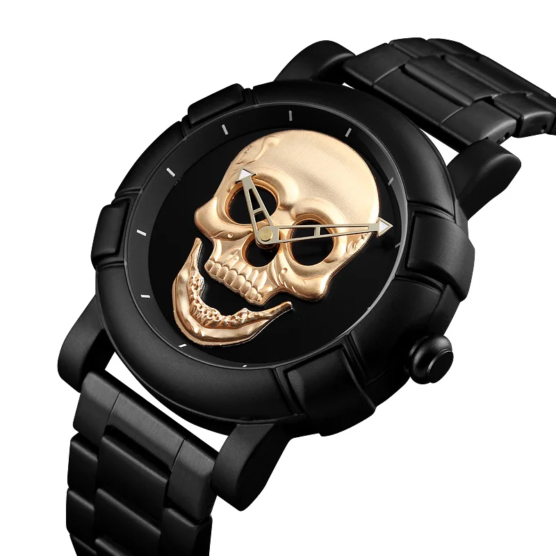 

SKMEI 3D Skull Quartz Watch Men Watches Black Stainless Steel Male Clock Waterproof Wristwatch Casual Relogio Masculino 2018 New