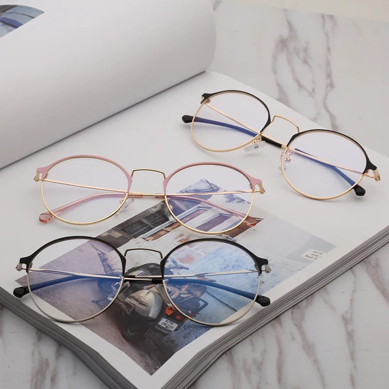 

Leesbril Rushed Unisex New 2019 Han Edition Metal Round Eyebrows Kick-off Frames With Myopia Students Decorative Frame For And
