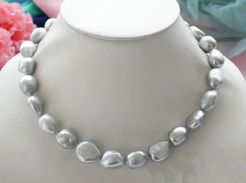 

Hot sale new Style >>>>>Genuine 9-10mm Huge Gray Natural Baroque Freshwater Pearl Necklace 18
