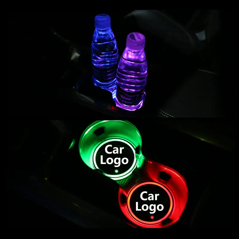 2X Car Logo Light LED Cup Drink Holder Anti Slip Mat Coaster Stickers For Peugeot 307 206 407 3008 2008 207 208 508 Accessories