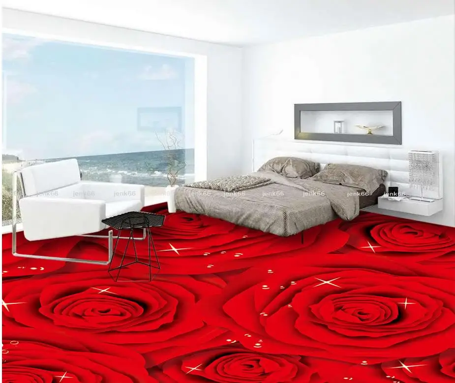 3d напольные обои красная роза модные 3D самоклеящиеся обои|floor mural|3d flooringfloor wallpaper |