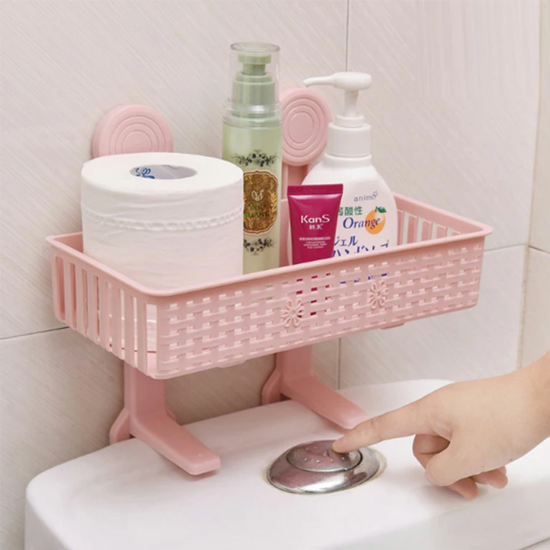 رف تخزين للحمام الشحن اللكم الالتصاق تخزين الرف لوازم الحمام شفط جدار المرحاض سلة بلاستيكية