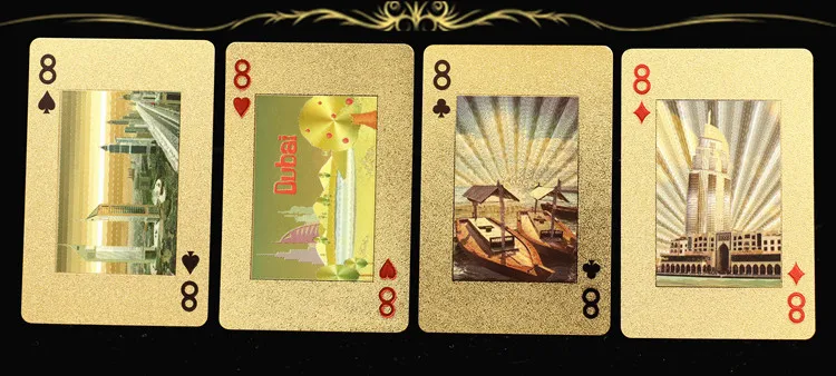24K Дубай игральные карты пейзаж валюта дирхэм Покер Игра колода Золотая фольга покерный набор пластиковые волшебные карты водонепроницаемые волшебные карты