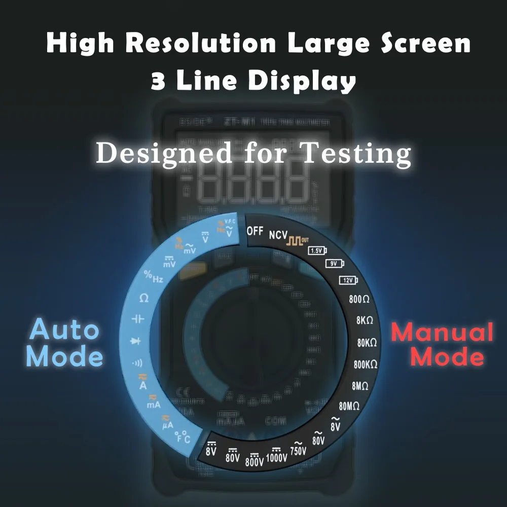 Digital multimeter tester BSIDE ZT-M1 Auto/Manual Digital Multimeter EBTN Triple Display 8000 Counts Battery Test Voltage VFC Square Wave Output