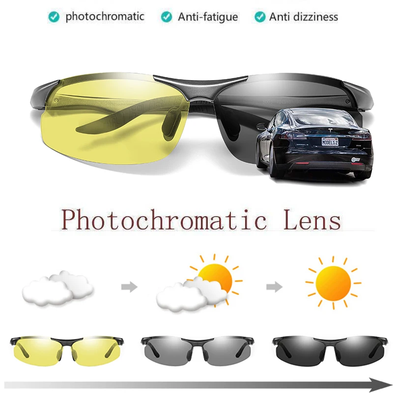 All Weather Polarized Photochromic Night Vision Sunglasses Mens Color