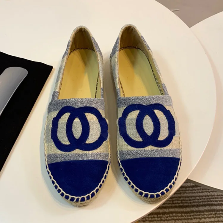 

2019 new espadrille Women Flats Shoes spring CC Canvas shoes high quality Genuine Leather Slip-On size 34-41