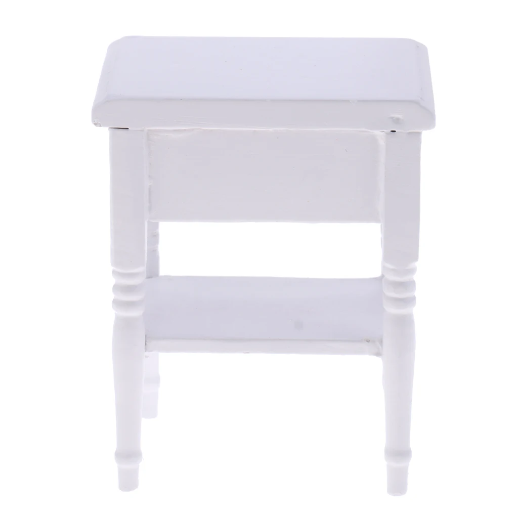 1/12 Dollhouse Miniature Furniture Bedside Table Nightstand with Drawer 1/12 Scale Doll House Decor Classic Toy for Children