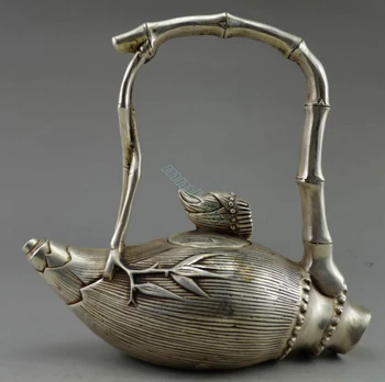 

Free shipping Collectible Decorated Old Handwork Tibet Silver Carved Big Maize Tea Pot