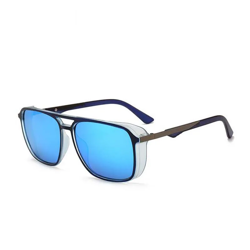 Поляризационные солнцезащитные очки Мужские Модные Оттенки UV400 металлическая оправа Квадратные Солнцезащитные очки Брендовые дизайнерские очки Oculos - Цвет линз: matte blue