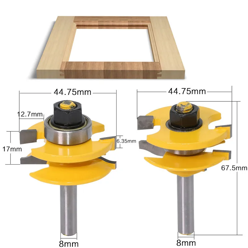Высокое качество 8 мм хвостовик поднятая панель двери шкафа маршрутизатор Набор бит дерево резак фрезы 3 Бит Ogee деревообрабатывающие фрезы - Длина режущей кромки: GJ377-1