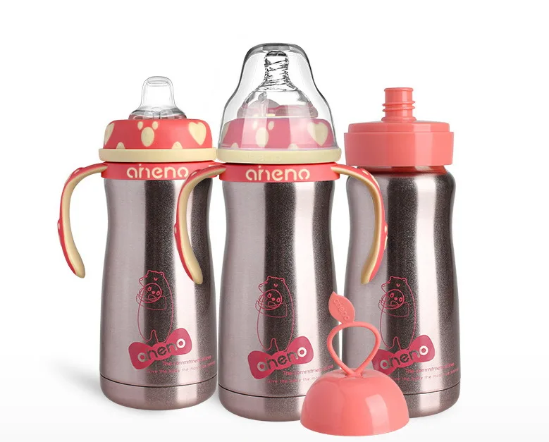 

Duck mouth type drink pacifier or straight up mouth(A023) ;Double layer stainless steel heat insulation milk bottle.