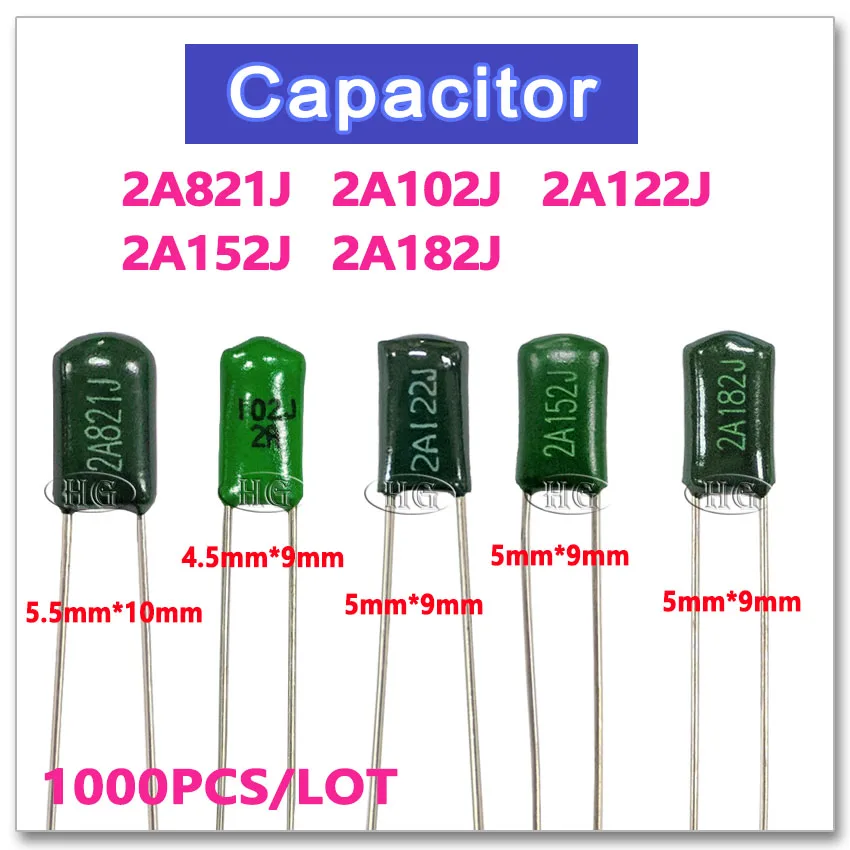 

1000PCS 100V 2A821J 2A102J 2A122J 2A152J 2A182J 821J 102J 122J 152J 182J 2A 820PF 1NF 1.2NF 1.5NF 1.8NF capacitor