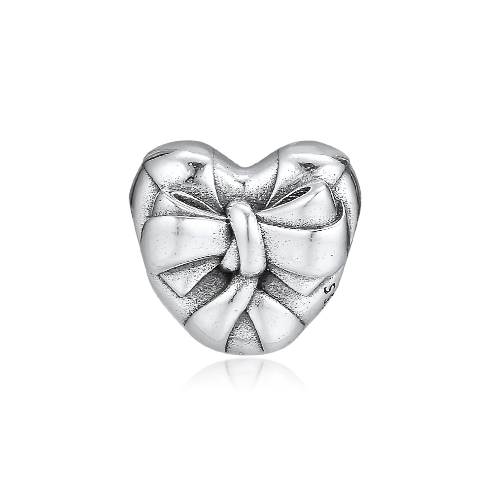 DIY подходит для браслетов Pandora Charms Brilliant Heart Bow Beads 925 пробы 100%-серебро-ювелирные изделия Бесплатная доставка