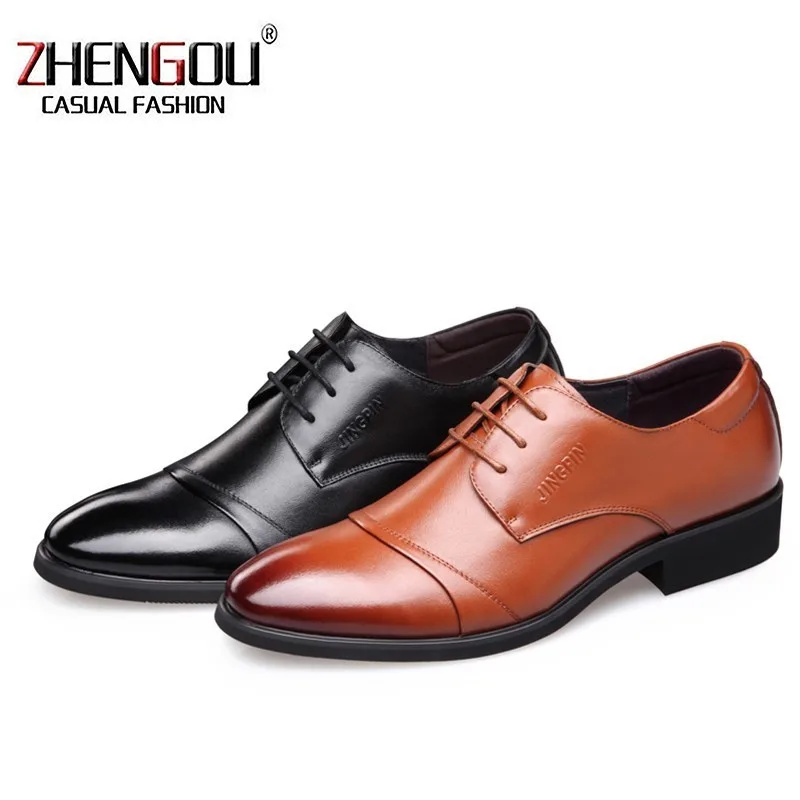 

ZHENGOU Business Men's Basic Flat mens Shoes Leather Gentle Wedding Dress Formal Wearing 1098 British Men loafers Casual Shoes