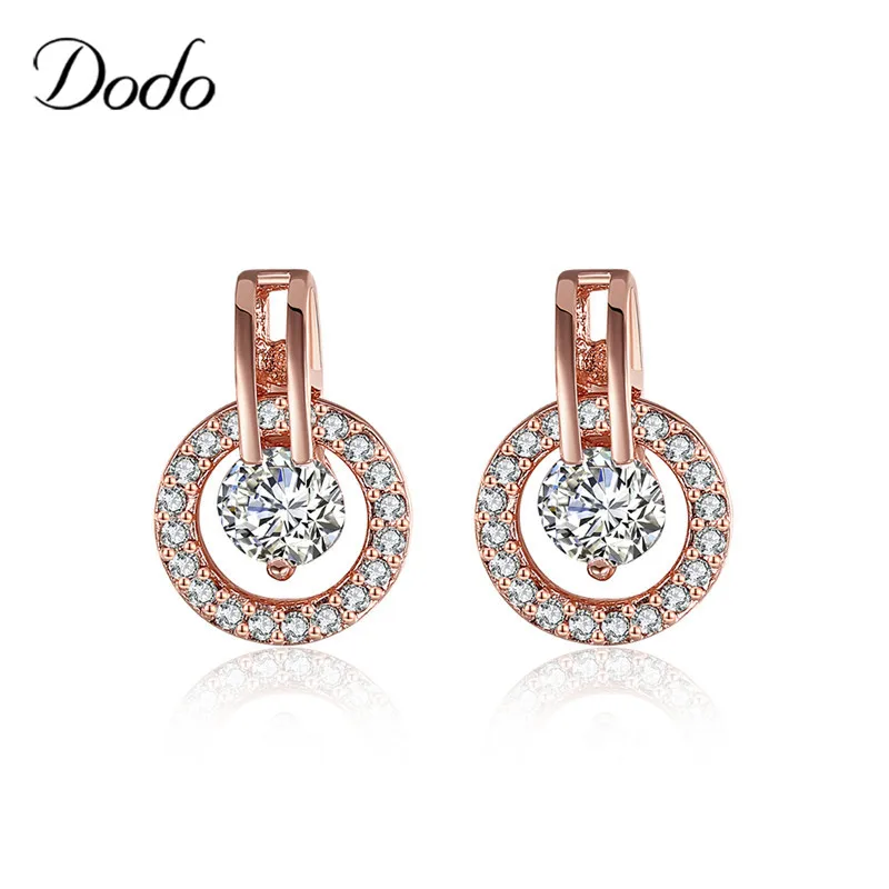

Small Circle Rose Gold Color Earrings Pave With AAA Austrian Cubic Zirconia for Wedding Party Jewelry Earring brincos femin E166