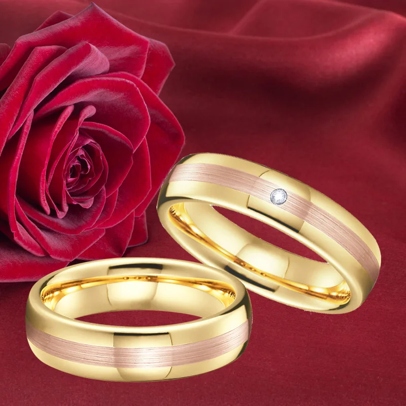 Men`s jewelry Wedding Band Tungsten Ring Bridal set rose yellow gold color bague anel anillos Couple Rings for women (5)