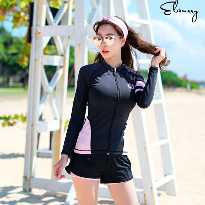 Женский длинный рукав Rashguard ретро сплошной купальник рубашки купальники Rashguard 3 шт. боди для бега пляжные костюмы для серфинга