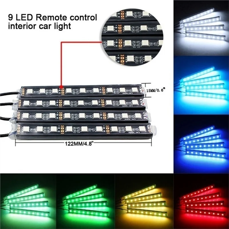 Автомобильный RGB 12 В светодиодный беспроводной ИК-пульт дистанционного управления, многоцветная полоса, светильник, цветные декоративные атмосферные лампы, автомобильный интерьерный светильник