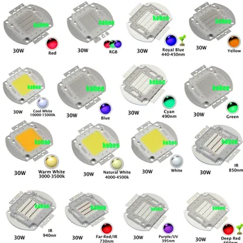 

High Power LED COB 30W 30 W Natural Cool Warm White Red Blue Green UV RGB IR Full Spectrum Grow Light for Floodlight