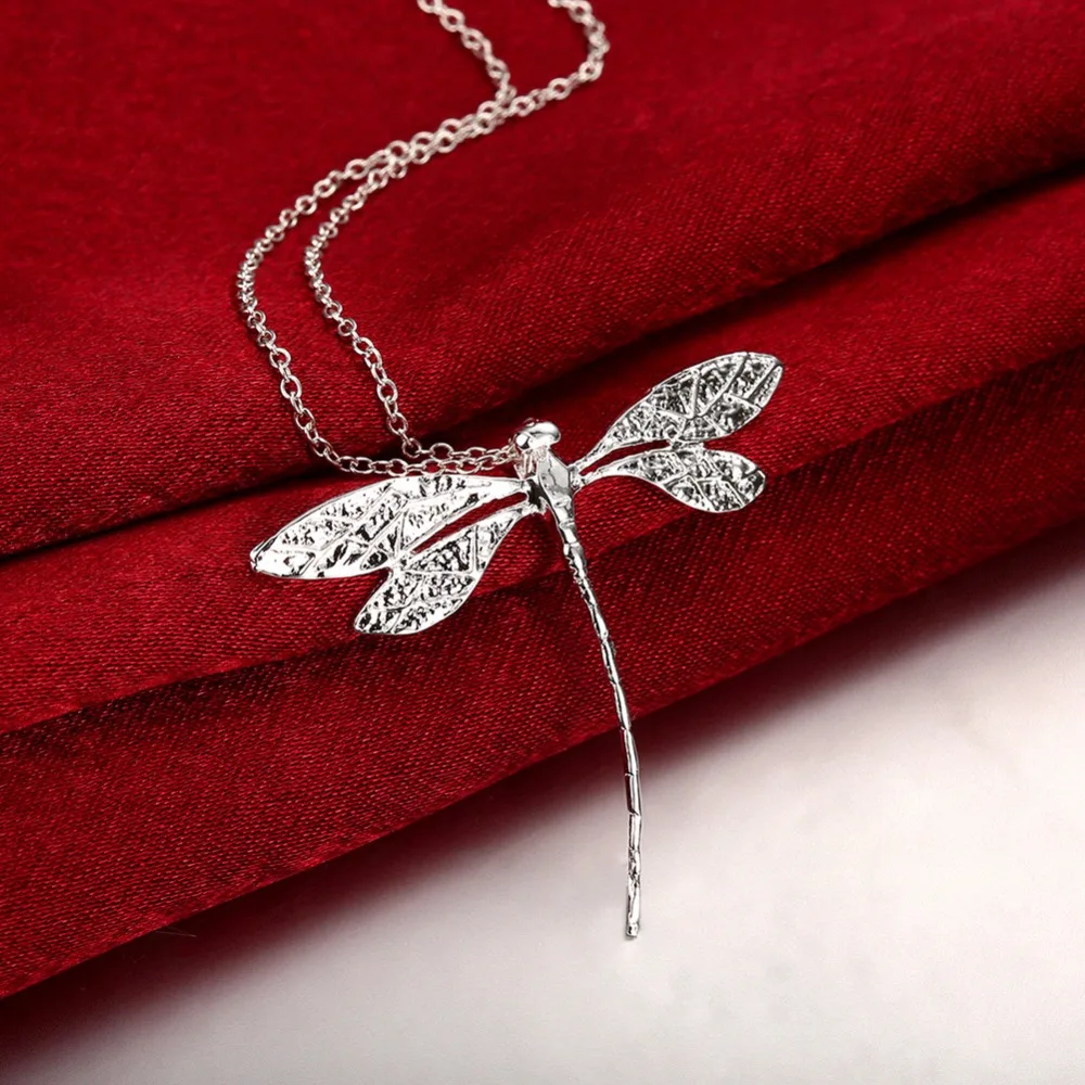 

New Fashion 925 Silver Jewelry Long Dragonfly Pendants Necklaces Chains For Women Valentine'S Day Gifts