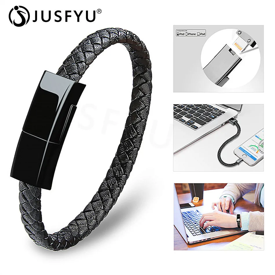 

22CM 22.5CM Leather Bracelet Creatively Charger Charging Cable for iPhone 6 S 6S 7 8 Plus X 10 XR XS MAX 5 5S SE Short IOS Wire