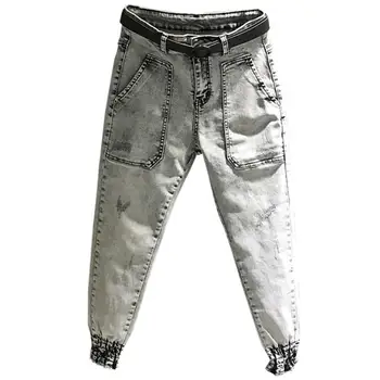 

spring autumn new fashion gas smoke gray beam feet jeans women high waist ankle length harem pants plus size 26-31!